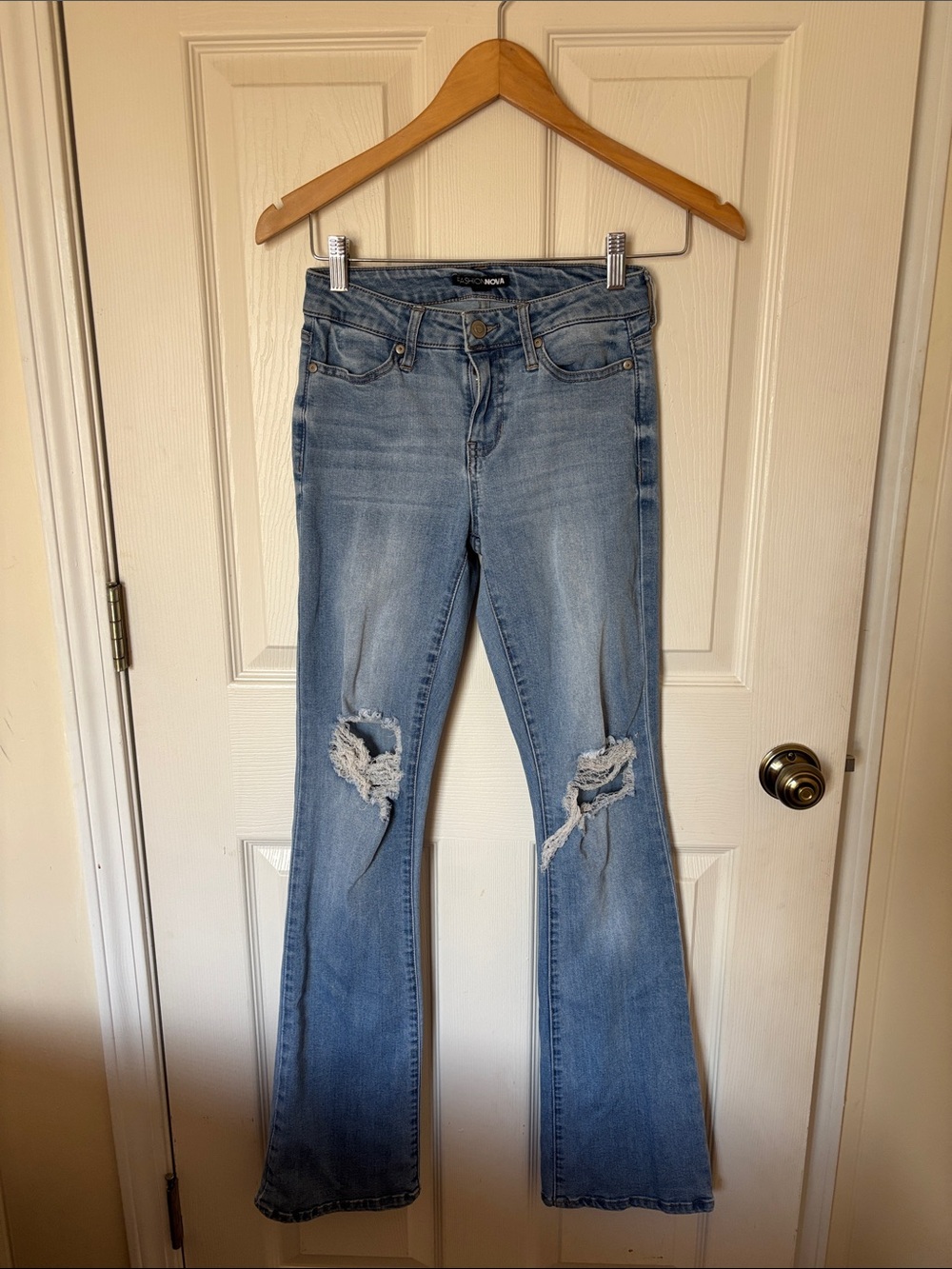 Fashion Nova Light Blue Distressed Flare Jeans - Women